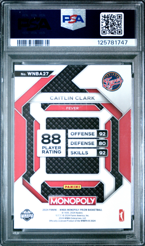 2024 Panini Prizm Monopoly WNBA Insert #WNBA27 Caitlin Clark RC PSA GEM MT 10