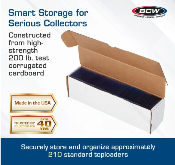 200 Cardboard Gold 3x4 Top Loaders + 200 Card Sleeves + BCW 14 in Storage Box
